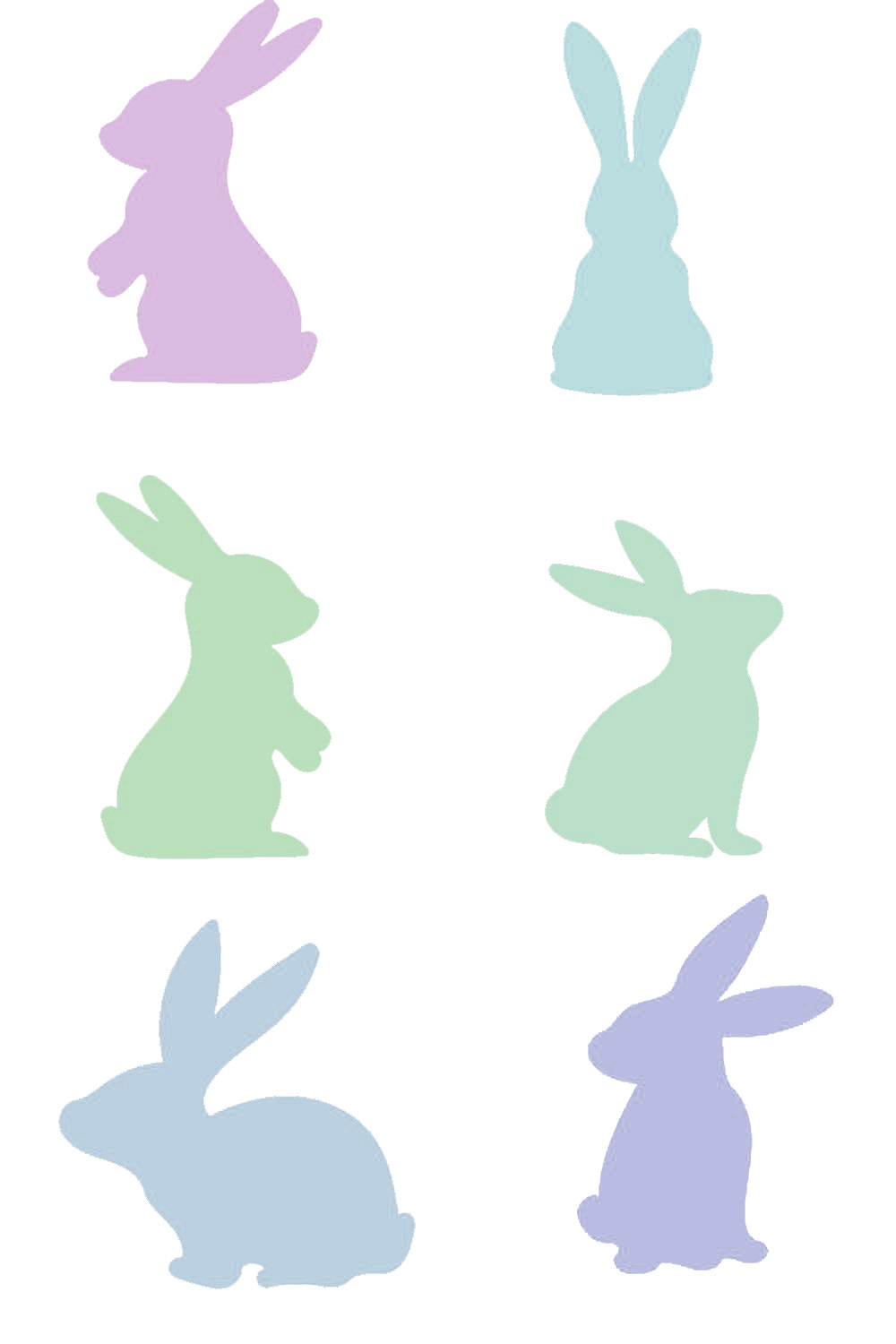 Decorative Bunny Set of 6 Stickers Pastel Colored pinterest preview image.