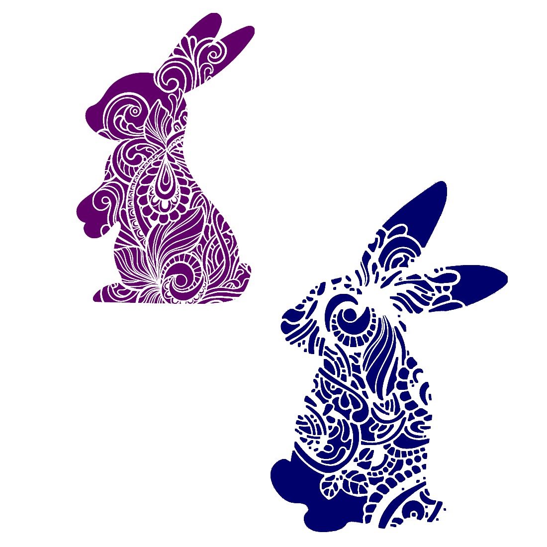 Decorative Bunny Set of 6 Stickers Muliti Colored DXF Files preview image.