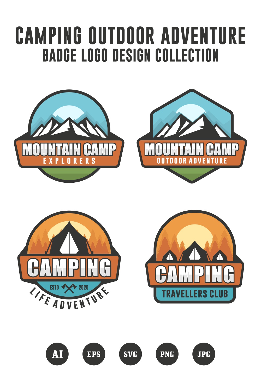 Set Camping outdoor adventure logo design - $4 pinterest preview image.