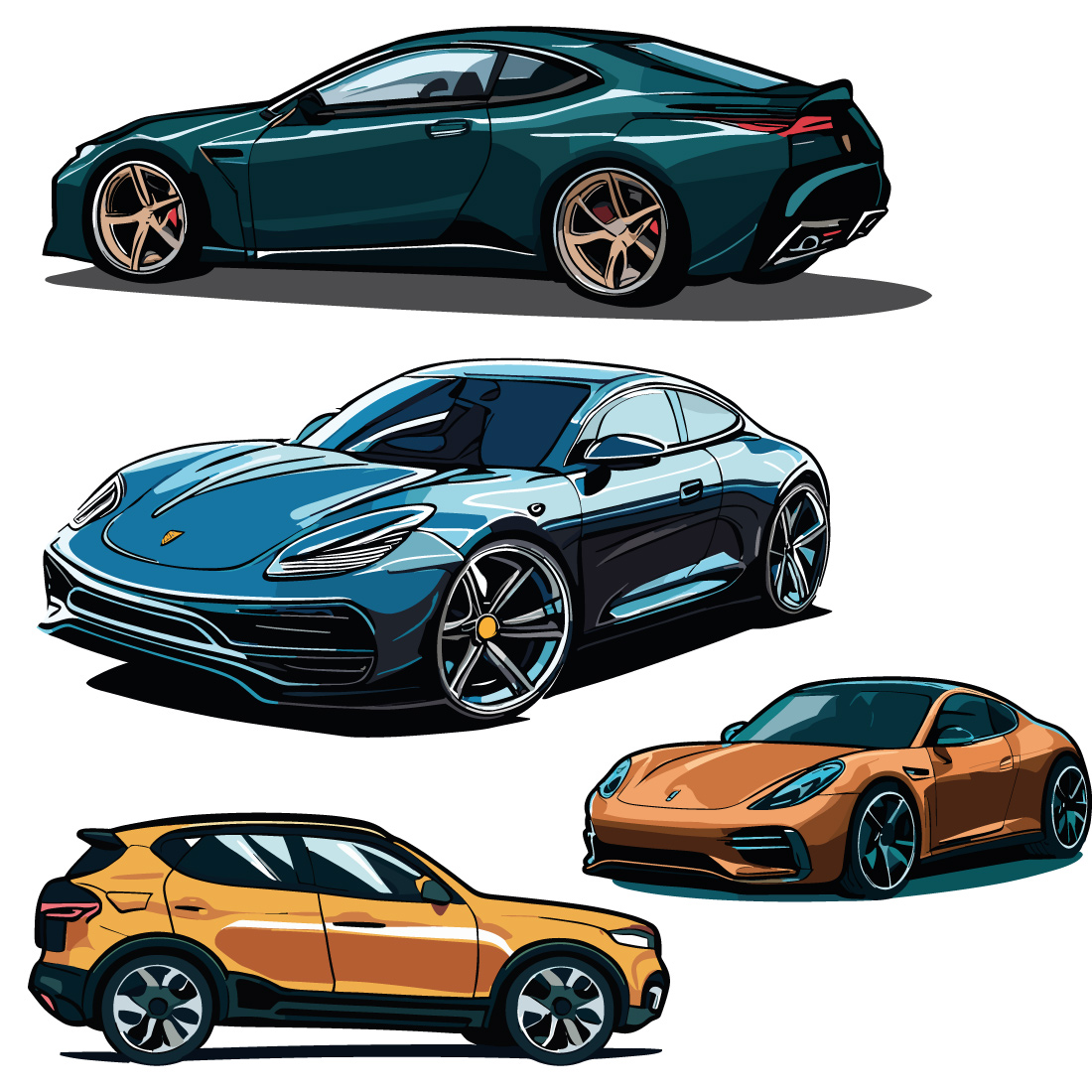 Passenger cars set Modern auto vehicles, automobiles of different body type preview image.