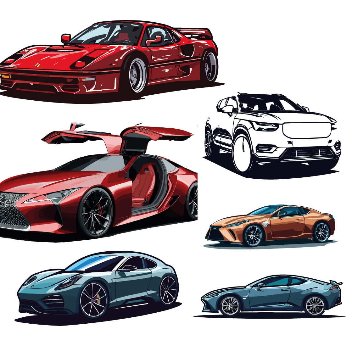 Vector illustration in flat style Urban, city cars and vehicles transport concept preview image.