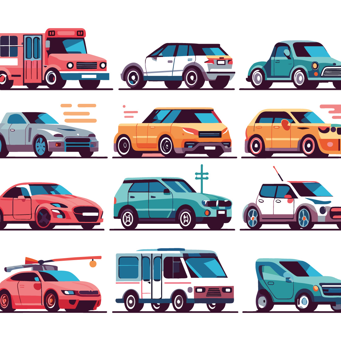 3d car icons isometric realistic, cars set of different models preview image.