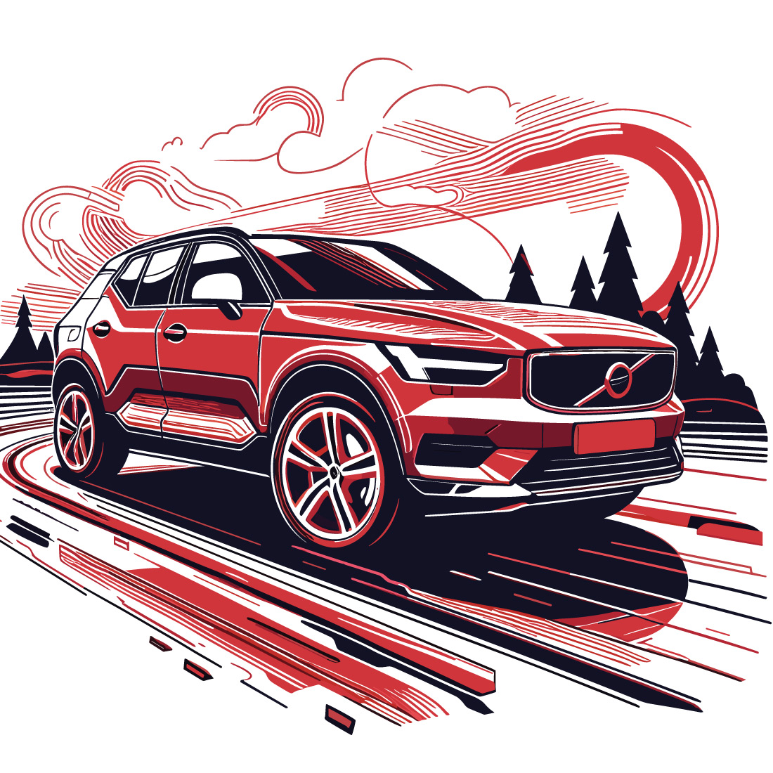 Red American Car Sketch Vector preview image.