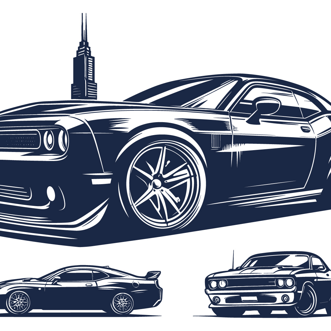 vector sports cars bunble sketch on a white background preview image.