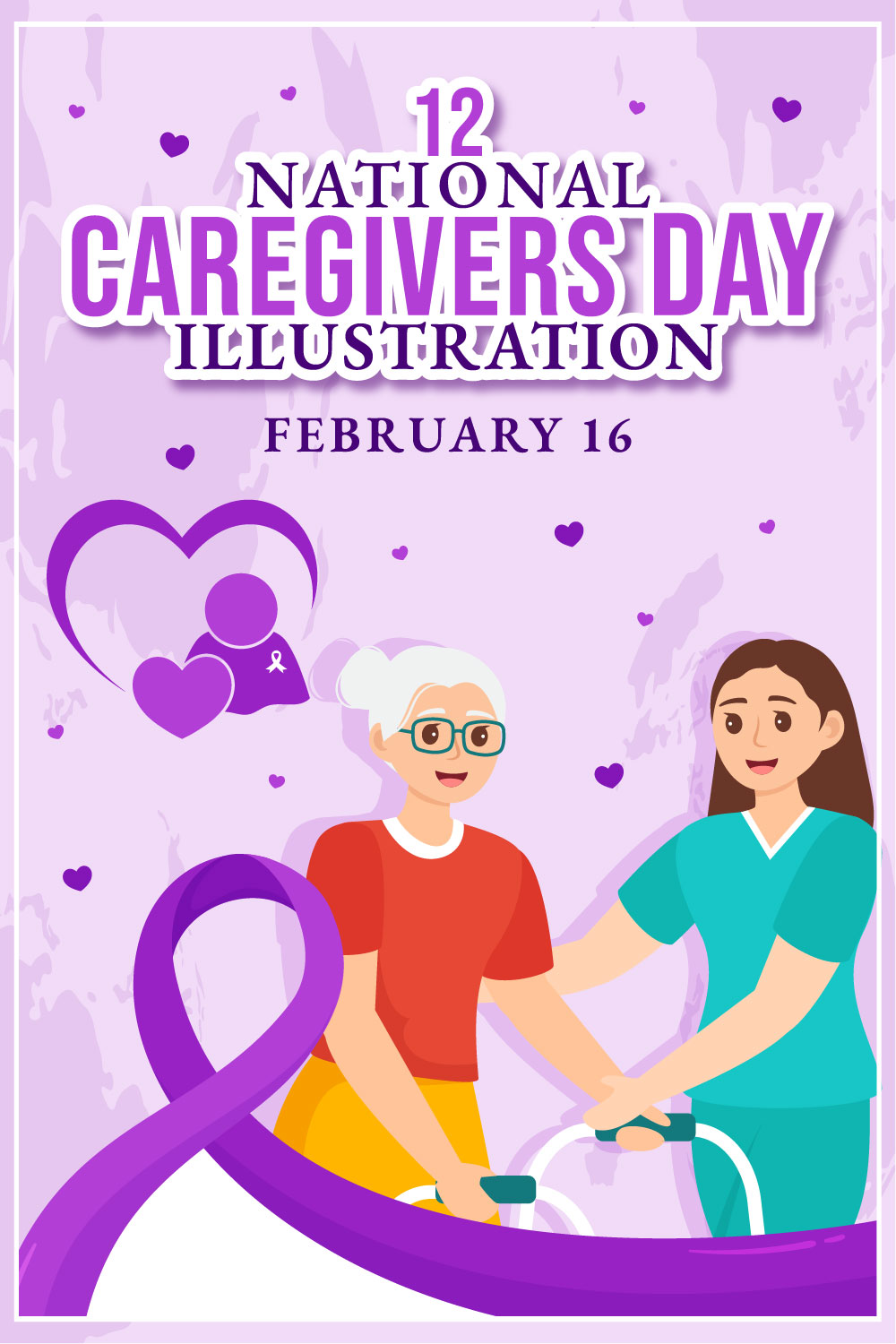 12 National Caregivers Day Illustration pinterest preview image.