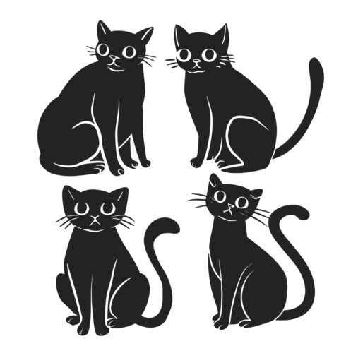 Hand drawn cat silhouette set cover image.