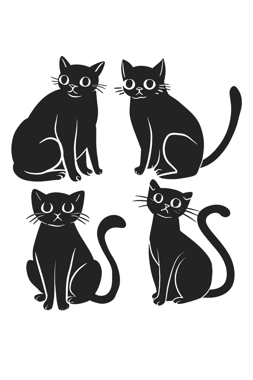 Hand drawn cat silhouette set pinterest preview image.