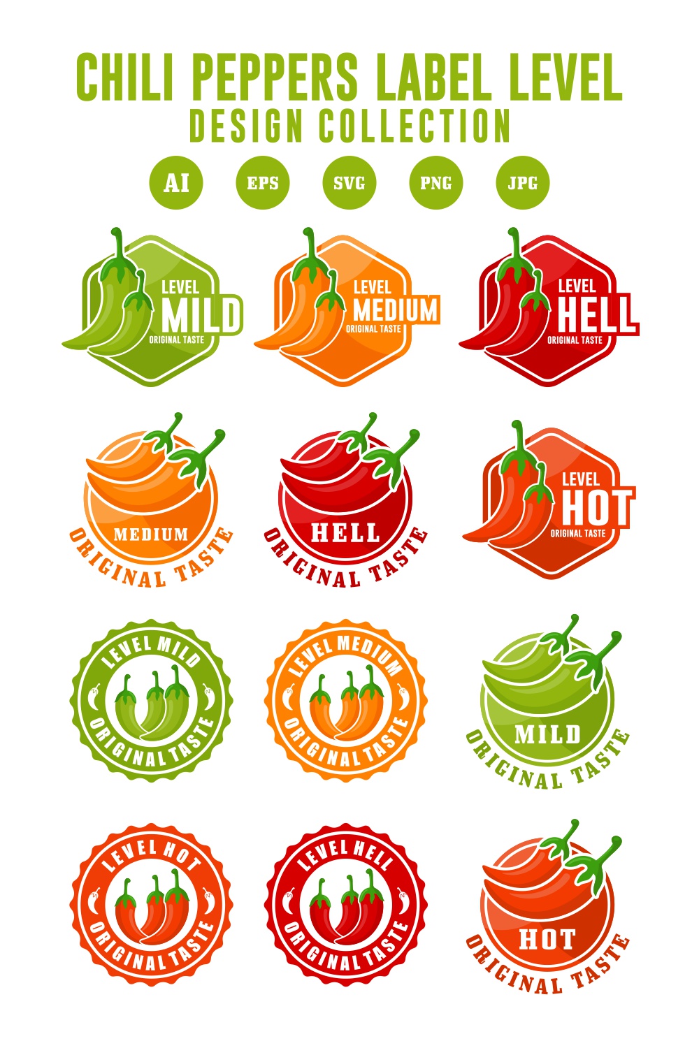 Set Chili peppers label logo design collection - $8 pinterest preview image.