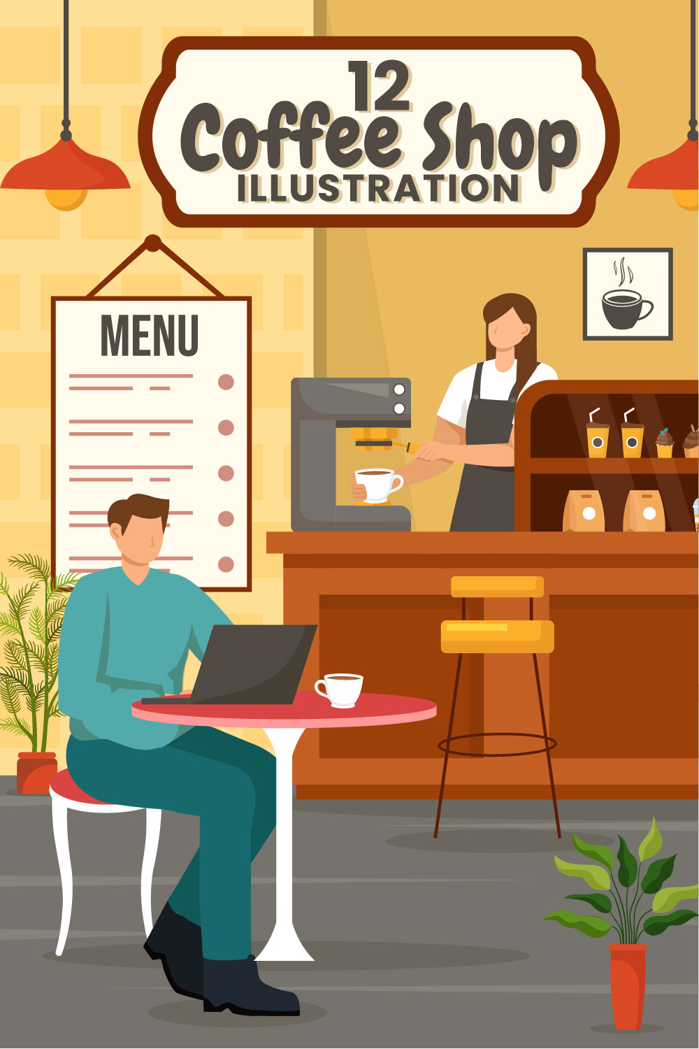 12 Coffee Shop Illustration pinterest preview image.