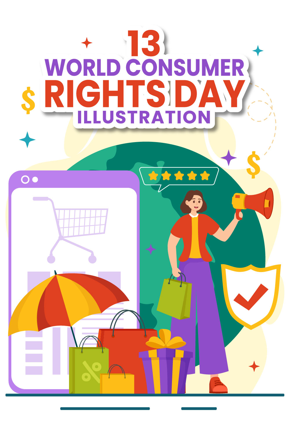 13 World Consumer Rights Day Illustration pinterest preview image.