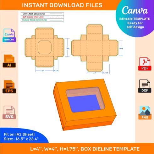 Cookie Box, Dieline Template, SVG, EPS, PDF, DXF, Ai, PNG, JPEG cover image.