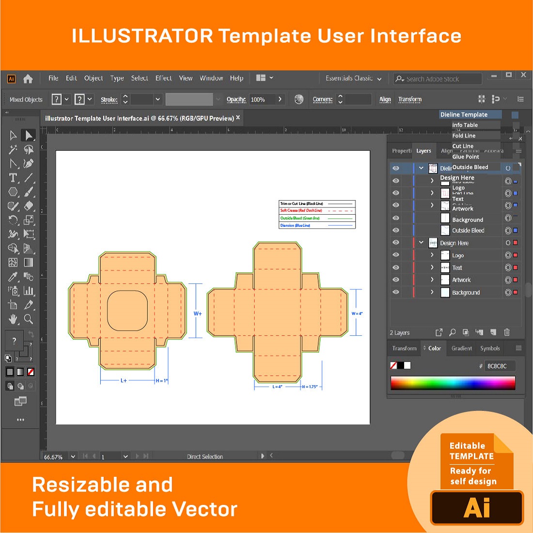 Cookie Box, Dieline Template, SVG, EPS, PDF, DXF, Ai, PNG, JPEG preview image.