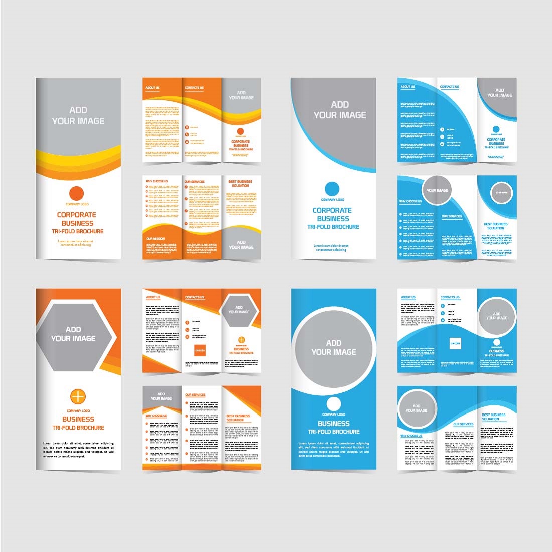 Corporate business trifold brochure design set editable and resizable cover image.