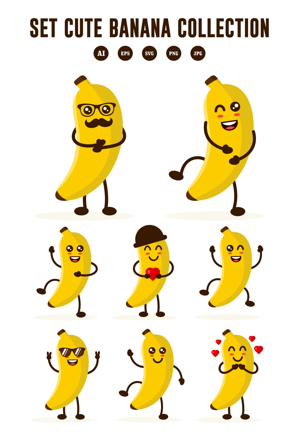 Set Cute Banana character design collection - $4 pinterest preview image.