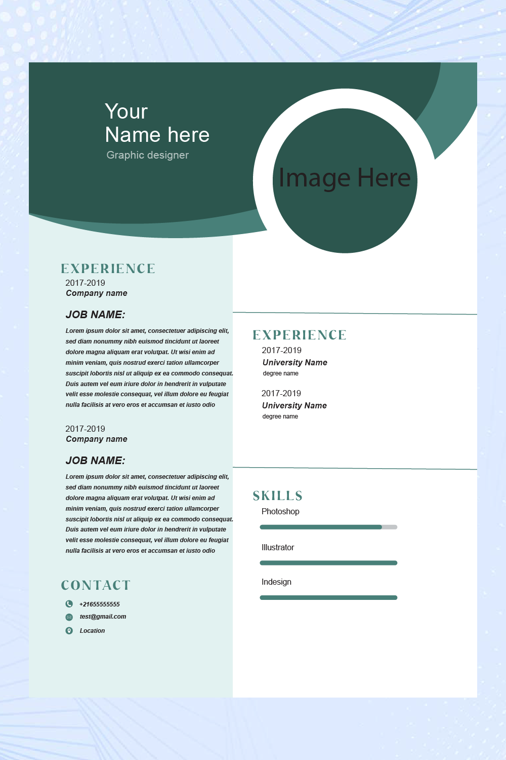 CV/Resume template pinterest preview image.