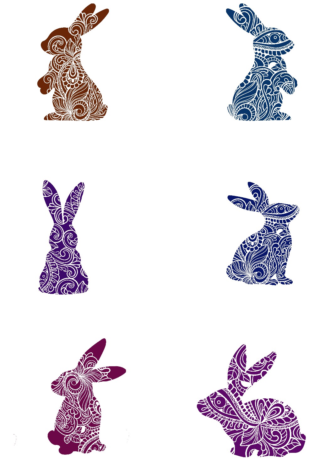 Decorative Bunny Set of 6 Stickers Muliti Colored SVG Files pinterest preview image.