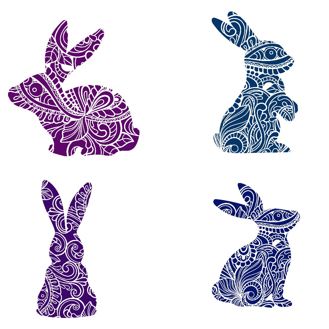 Decorative Bunny Set of 6 Stickers Muliti Colored SVG Files cover image.