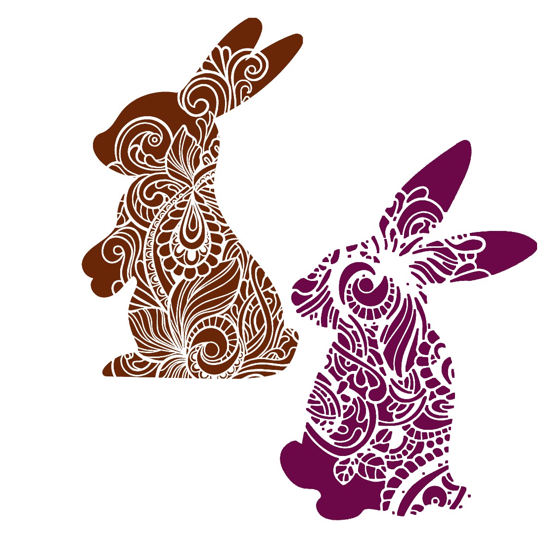 Decorative Bunny Set of 6 Stickers Muliti Colored SVG Files preview image.