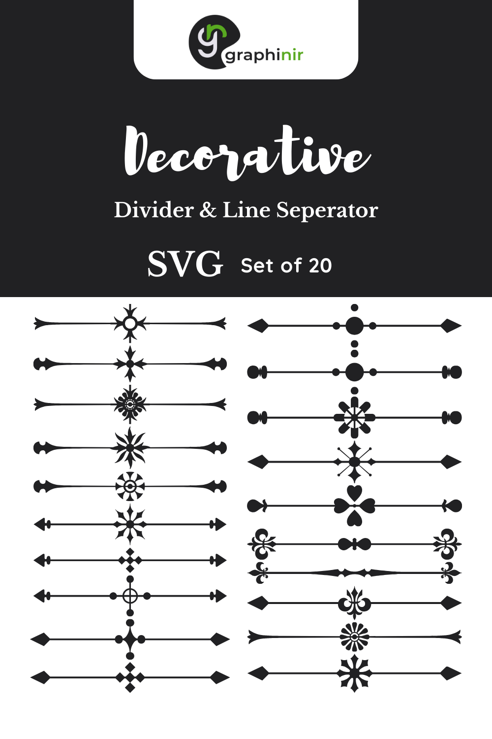 Set of 20 Simple Decorative Divider Thin Lline Page Seperator pinterest preview image.