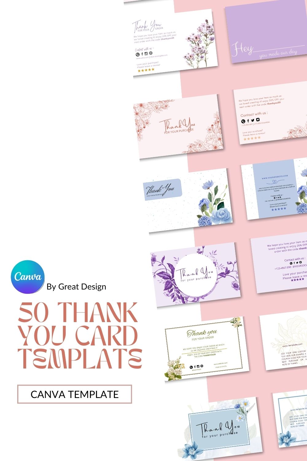 50 Thank You Card Template pinterest preview image.