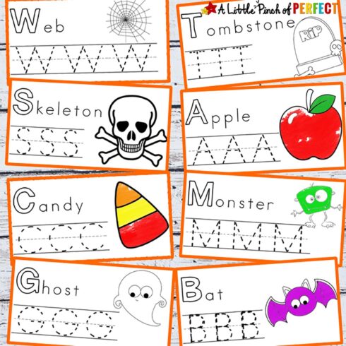 Halloween Handwriting and Coloring Printables for Kids cover image.