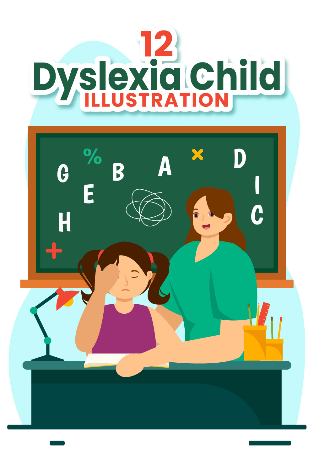 12 Dyslexia Children Illustration pinterest preview image.