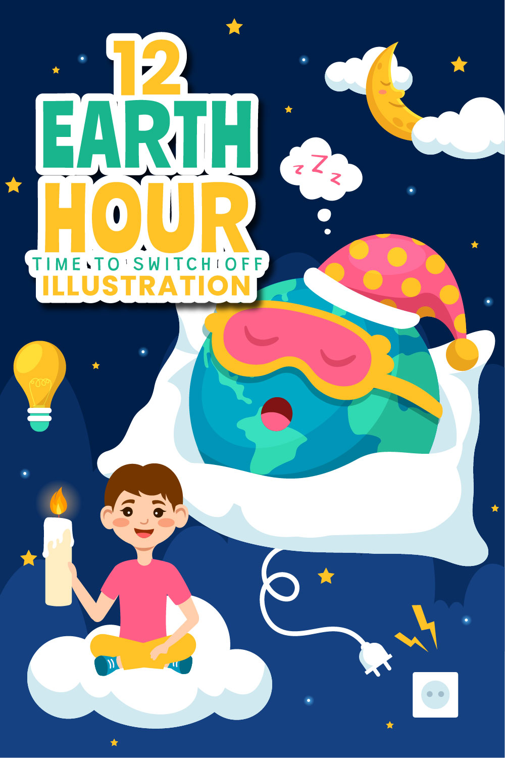 12 Earth Hour Day Illustration pinterest preview image.