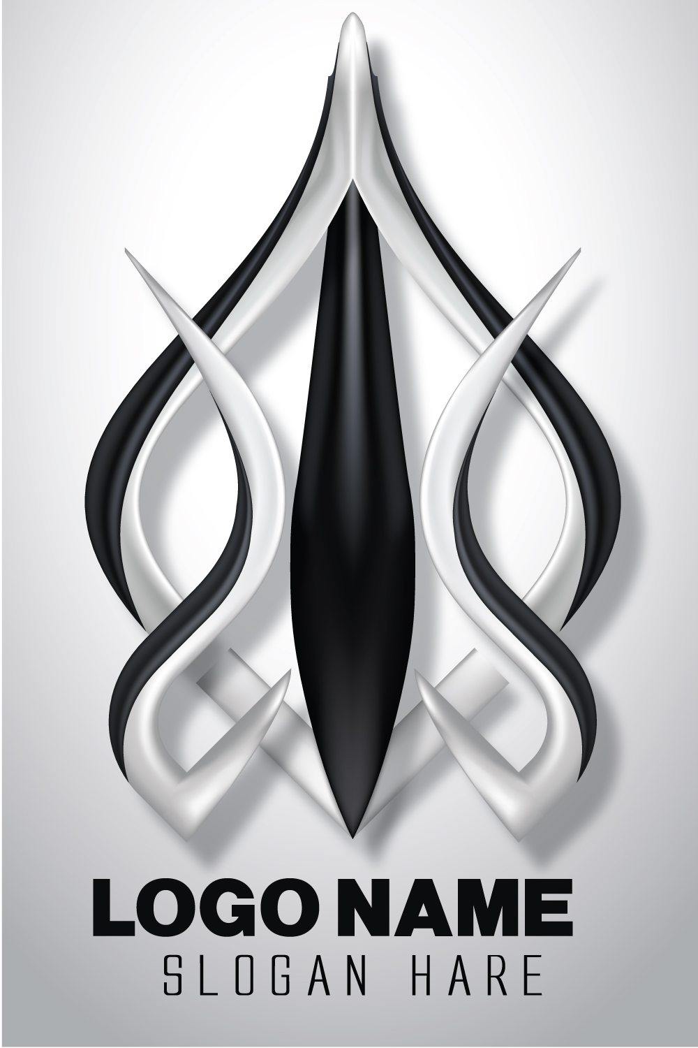 Elegant 3d silver and black metallic iconic logo template pinterest preview image.