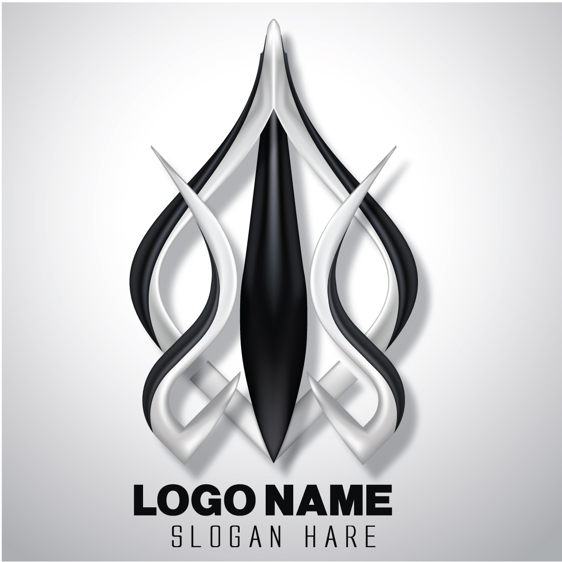 Elegant 3d silver and black metallic iconic logo template cover image.