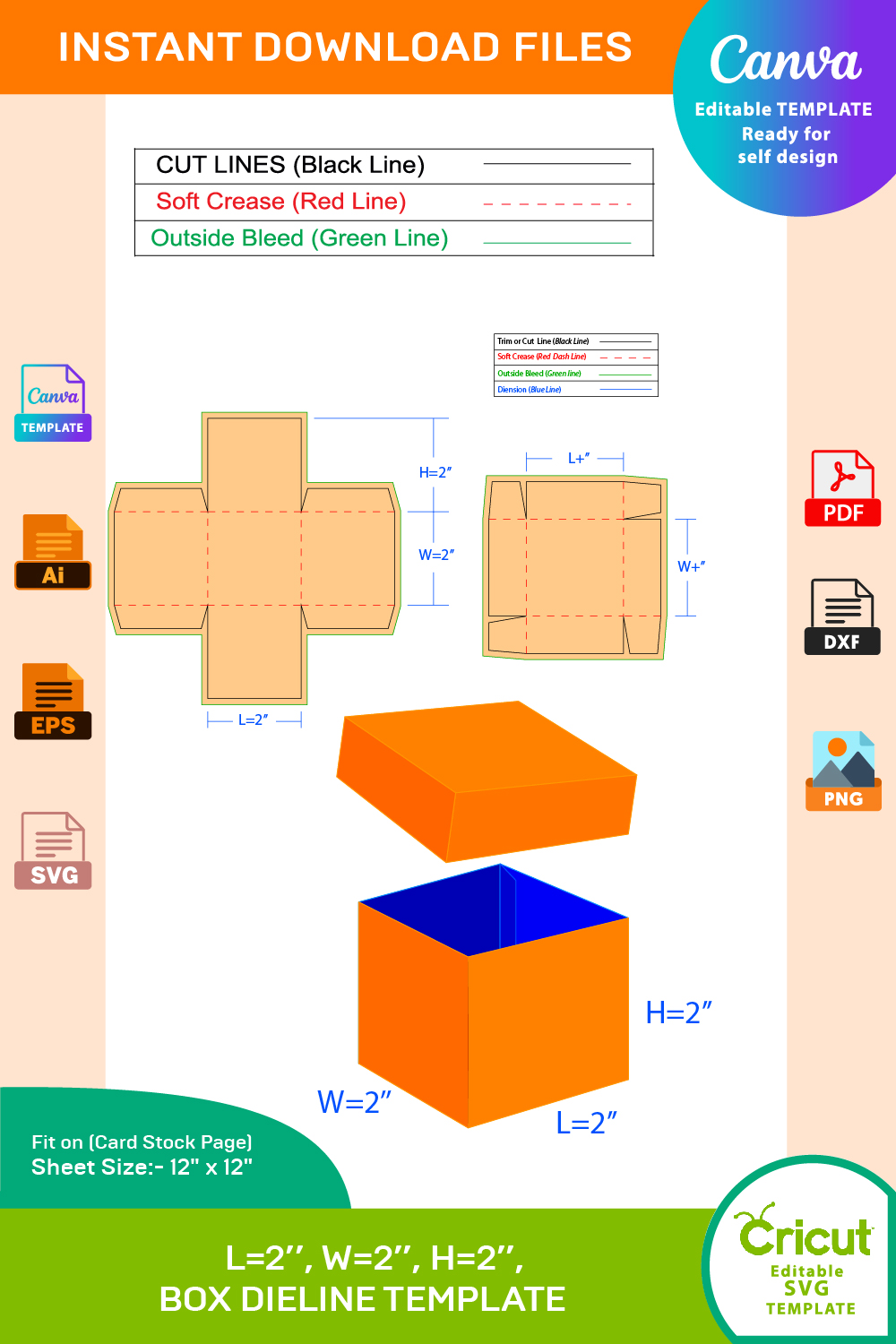 Explasion Box, Storage Box Dieline Template SVG, Ai, EPS, PDF, DXF, JPG, PNG File pinterest preview image.