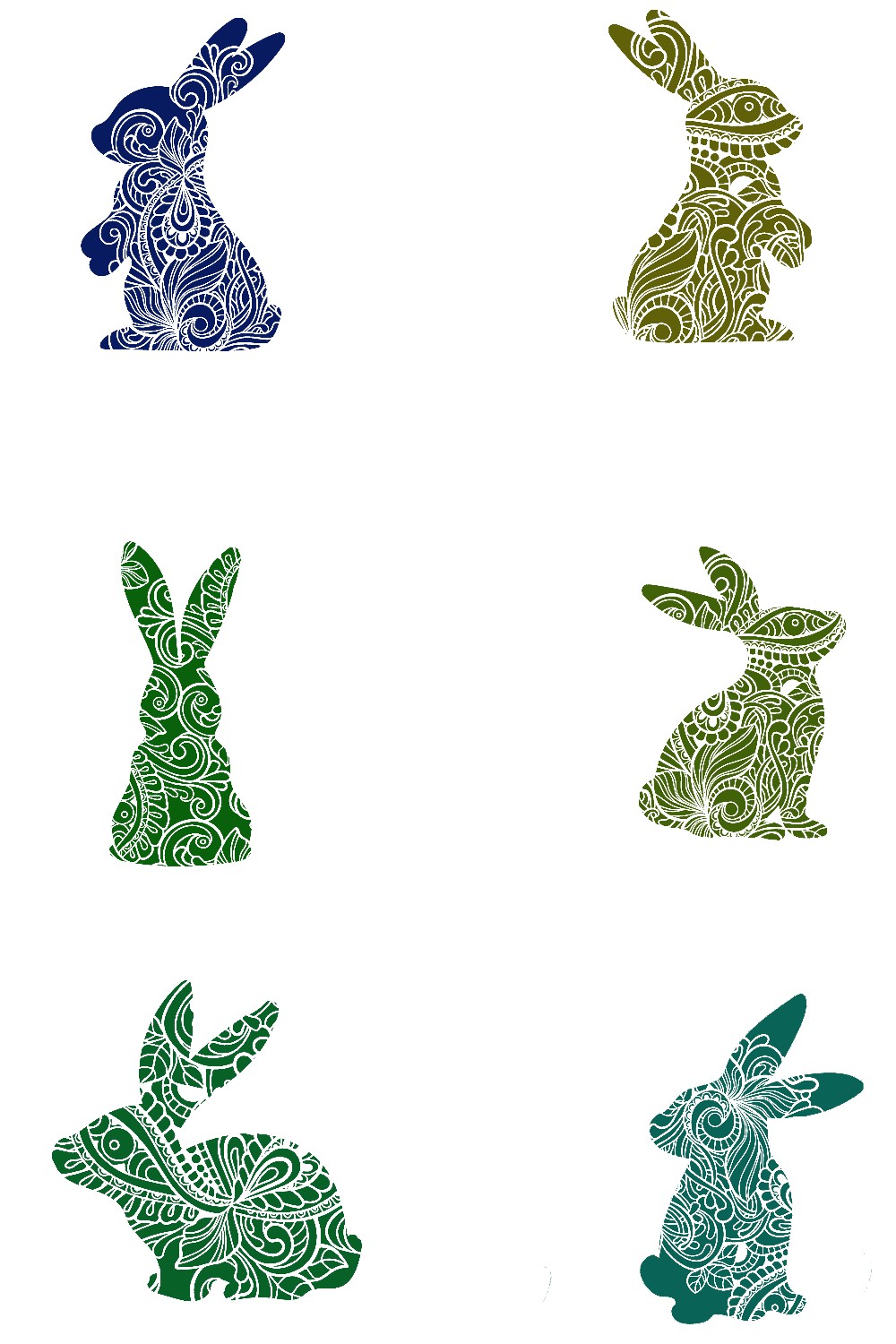 Decorative Bunny Set of 6 Stickers Muliti Colored PNG Files pinterest preview image.