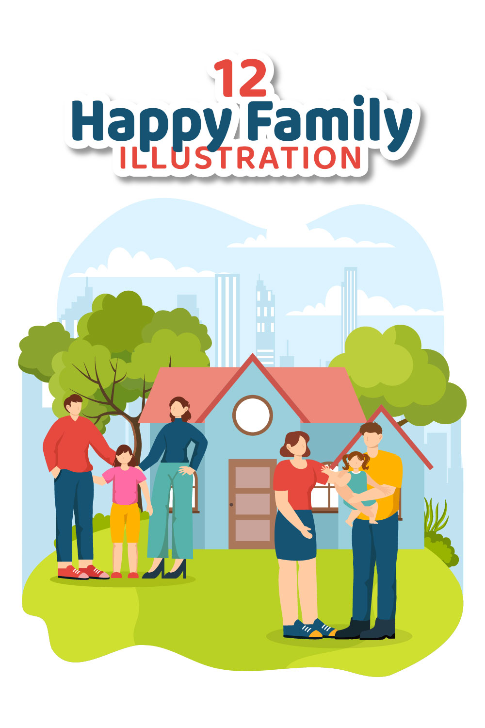 12 Happy Family Illustration pinterest preview image.