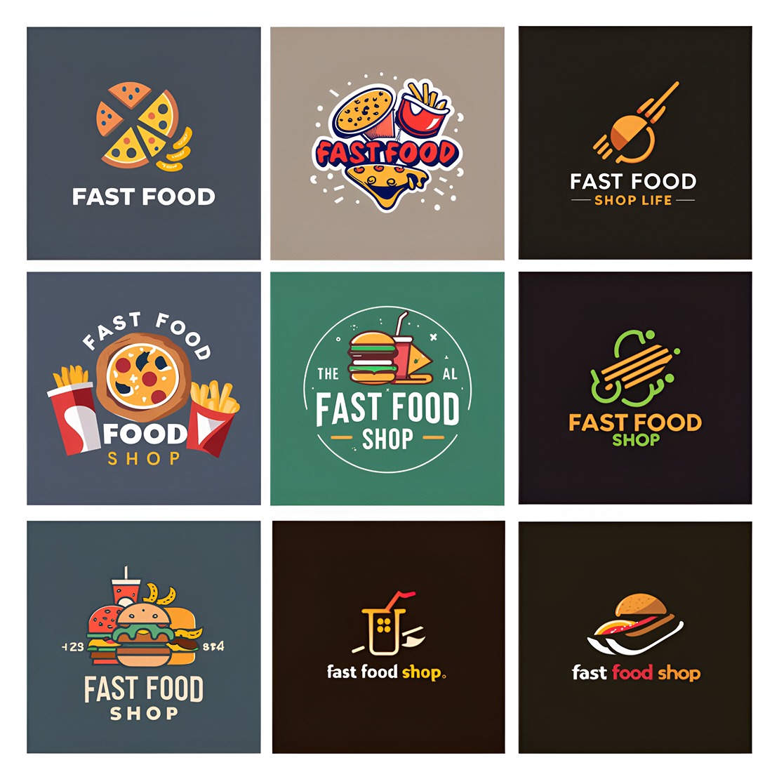 Fast Food - Logo Design Template Total = 09 preview image.