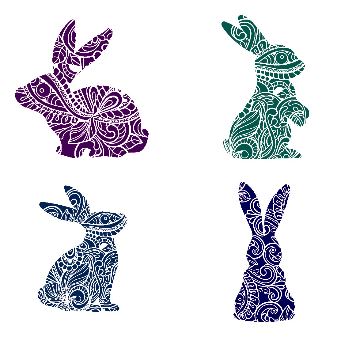 Decorative Bunny Set of 6 Stickers Muliti Colored SVG and PNG Files cover image.