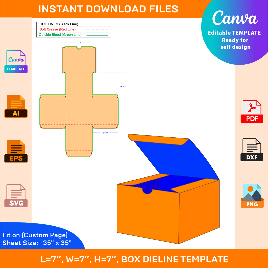 Gift Box, Dieline Template, SVG, EPS, PDF, DXF, Ai, PNG, JPEG cover image.