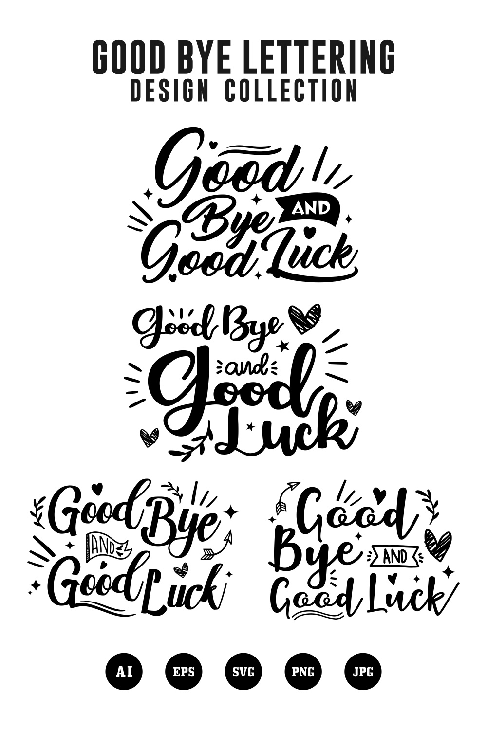 Set Good bye and Good Luck lettering collection - $6 pinterest preview image.