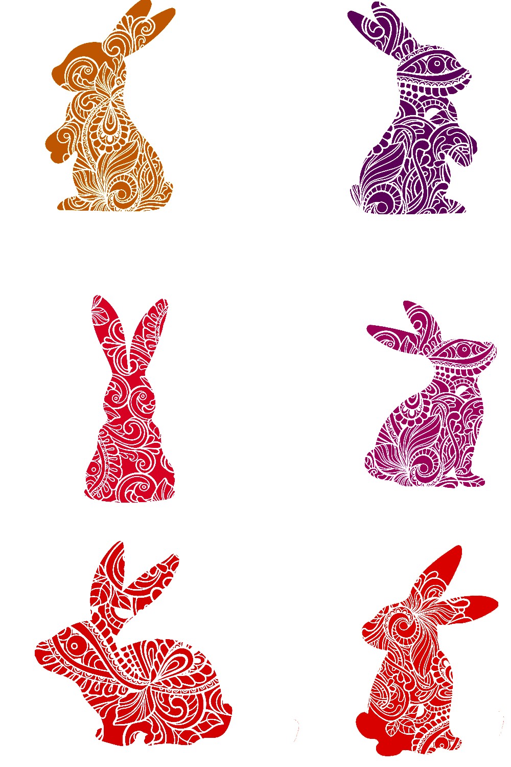 Decorative Bunny Set of 6 Stickers Muliti Colored SVG and DXF Files pinterest preview image.