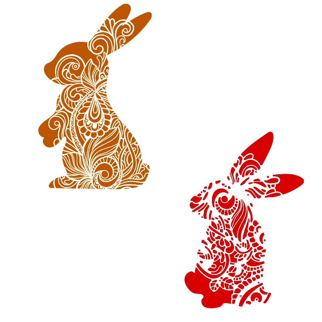 Decorative Bunny Set of 6 Stickers Muliti Colored SVG and DXF Files cover image.