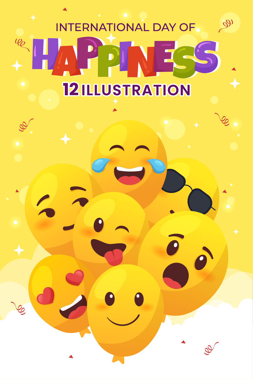 12 World Happiness Day Illustration pinterest preview image.