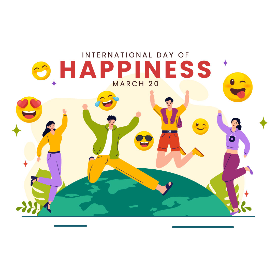 12 World Happiness Day Illustration cover image.