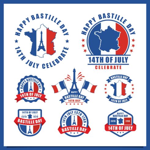 8 Happy Bastille Day 14 th July Paris France design collection - $6 cover image.