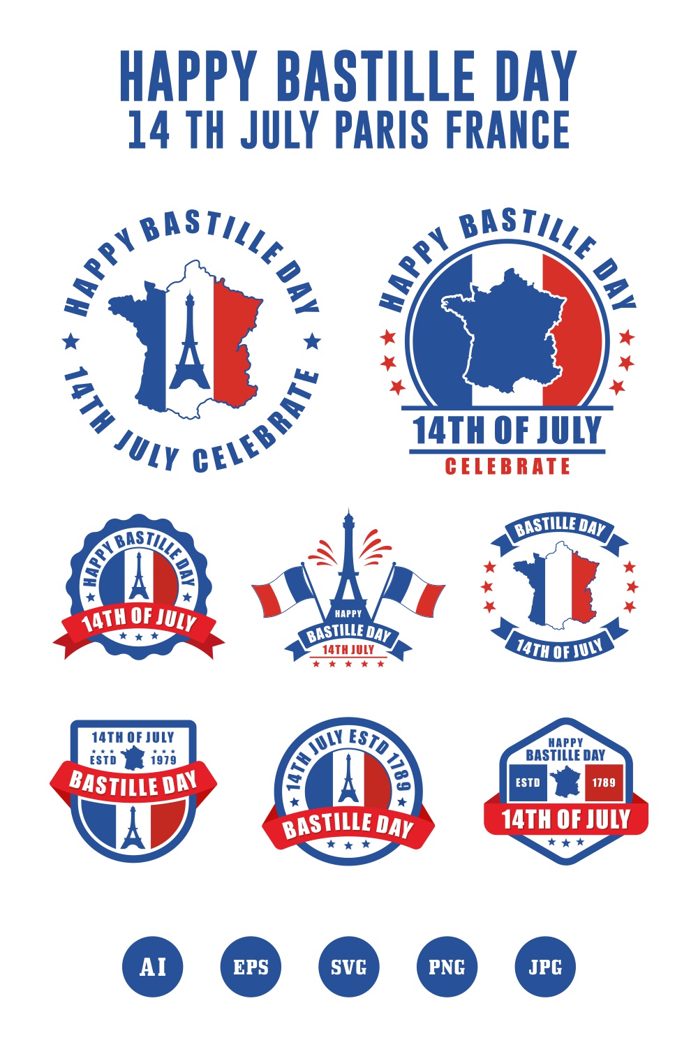 8 Happy Bastille Day 14 th July Paris France design collection - $6 pinterest preview image.