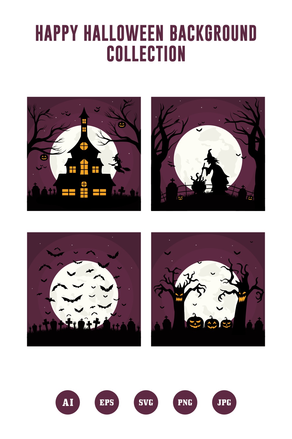 set Happy Halloween background design collection - $4 pinterest preview image.