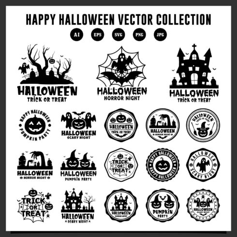 18 Happy Halloween vector silhouette collection - $8 cover image.