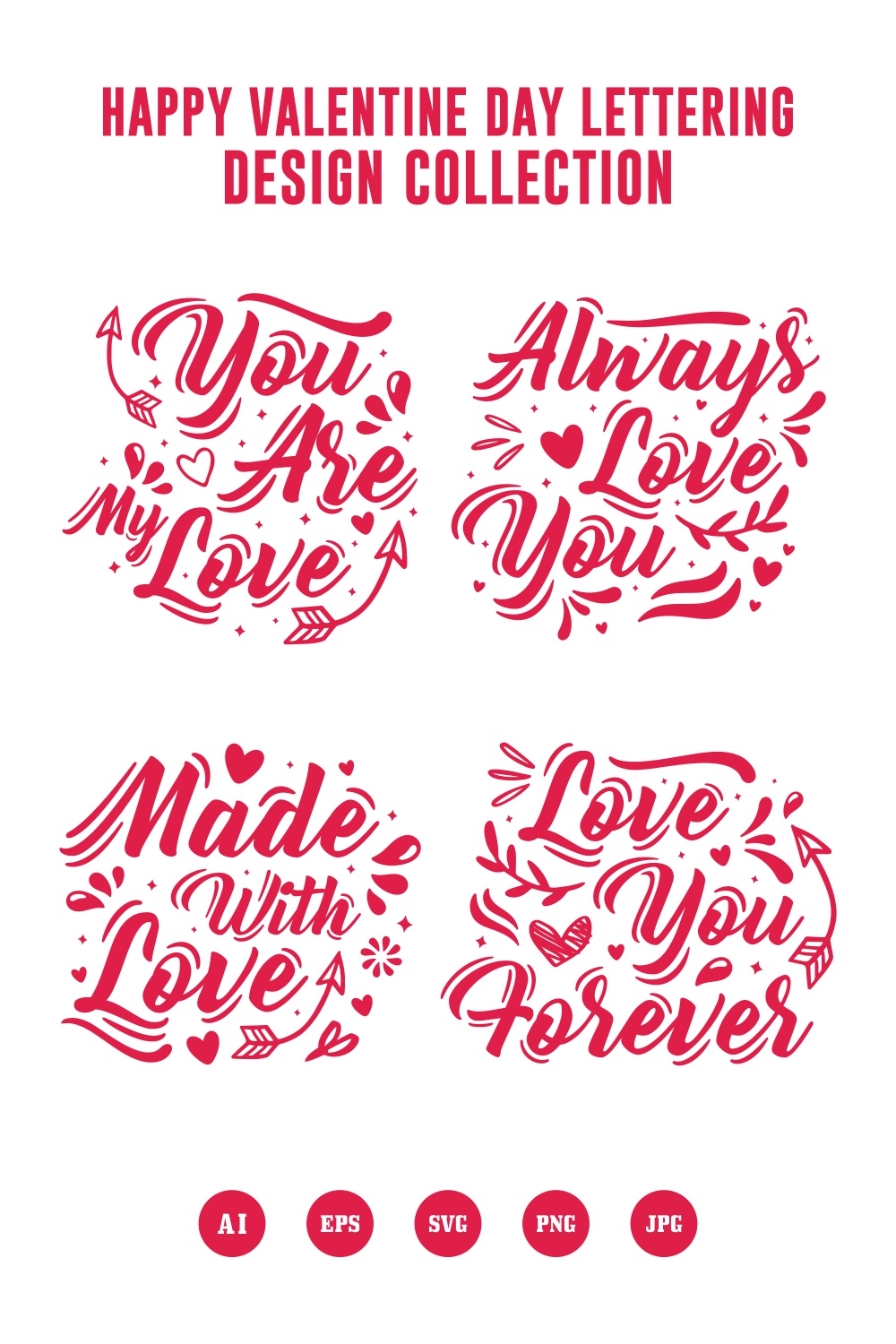 Set Happy valentine day letteing design collection - $4 pinterest preview image.