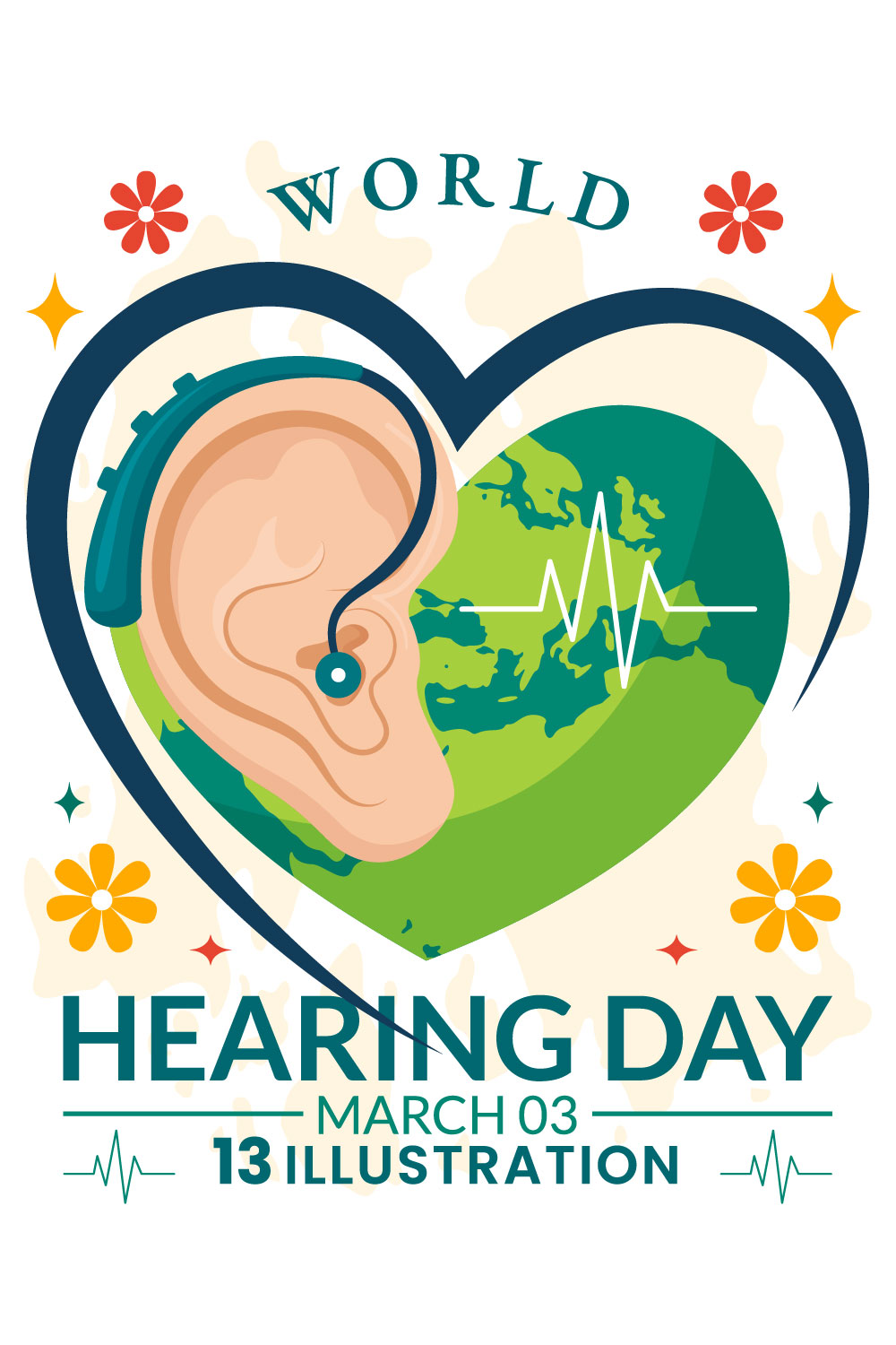 13 World Hearing Day Illustration pinterest preview image.