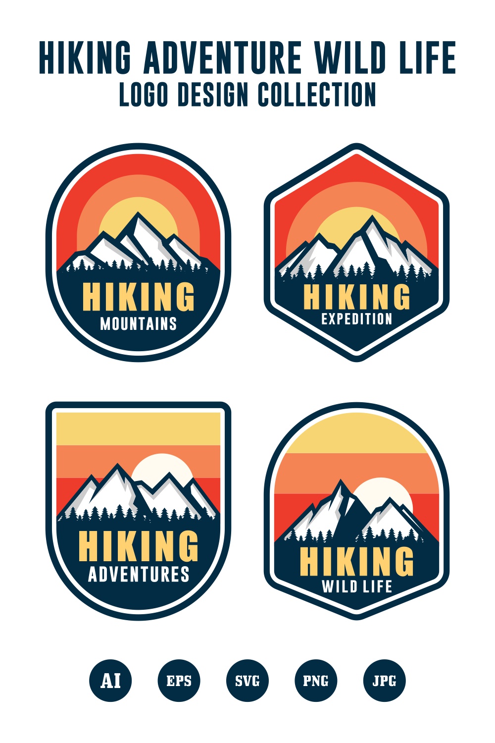 Set Hiking Adventure Wild Life logo collection - $4 pinterest preview image.