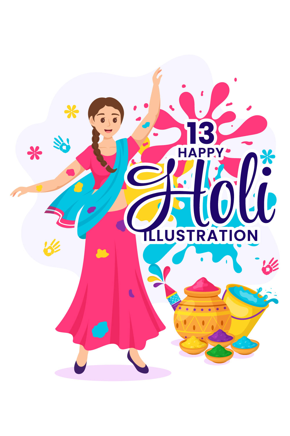 13 Happy Holi Festival Illustration pinterest preview image.