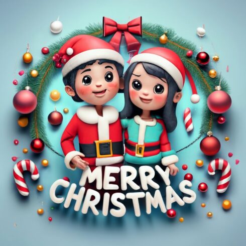 Merry Christmas - Girl And Boy Cute Cartoon Style Total = 07 cover image.