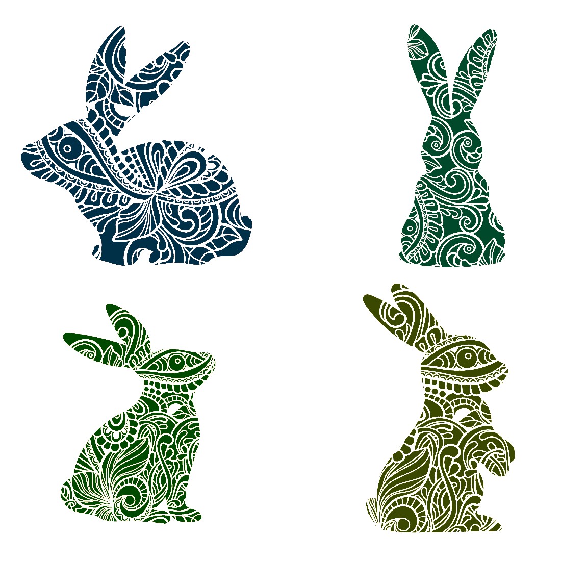 Decorative Bunny Set of 6 Stickers Muliti Colored Jpg, PNG, SVG, DXF, Files preview image.